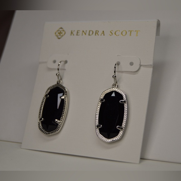 Kendra Scott ‘Elle Silver Drop Earrings in Black Opaque Glass’ brand new - Picture 5 of 14